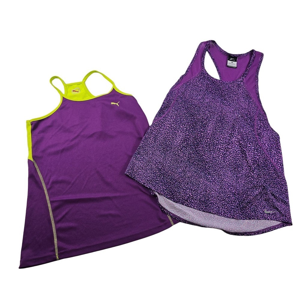 Lot of 2 size medium racer back active tank running yoga nike puma EUC ^^